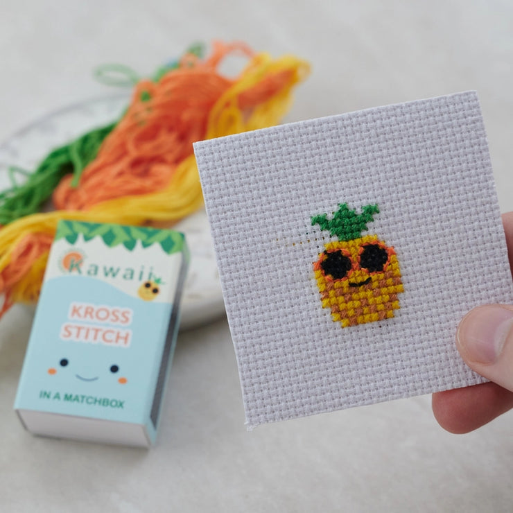 Kawaii Pineapple Cross Stitch Kit - Mini Cross Stitch in a Matchbox