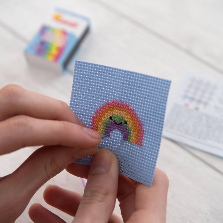 Kawaii Rainbow Arc Cross Stitch Kit - Mini Cross Stitch in a Matchbox