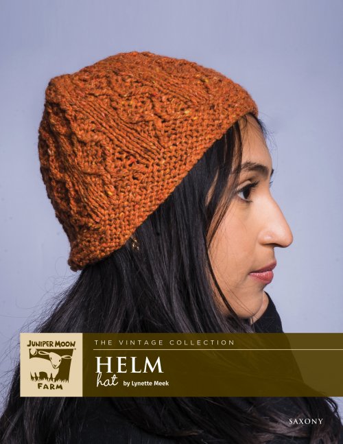 Helm hat pattern for Saxony yarn from the Vintage Collection from Juniper Moon Farm