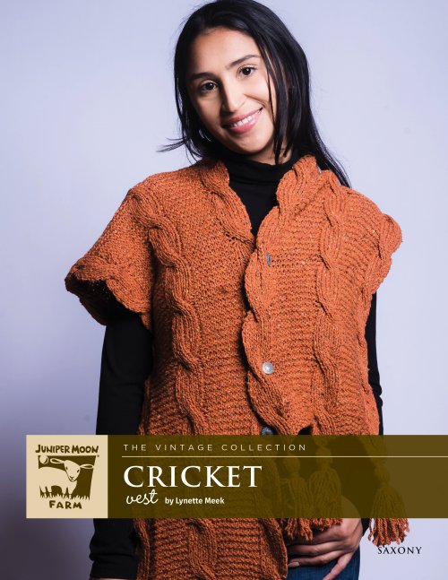 Cricket vest pattern for Saxony yarn from the Vintage Collection from Juniper Moon Farm