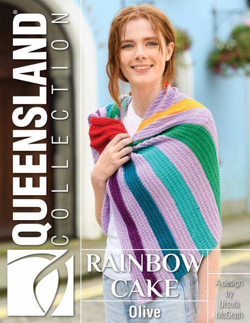 Olive Shawl Pattern for Rainbow Cake Yarn from Queensland Collection