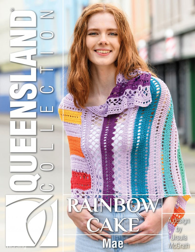 Mae Crochet Shawl Pattern for Rainbow Cake Yarn from Queensland Collection