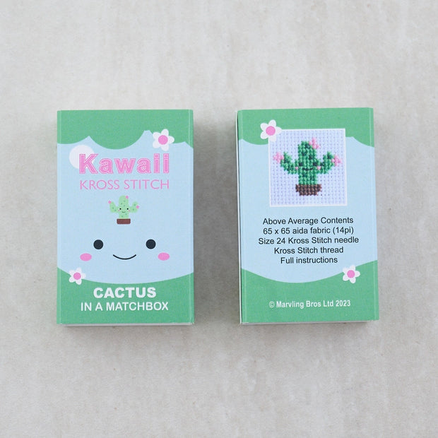 Kawaii Cactus Cross Stitch Kit - Mini Cross Stitch in a Matchbox