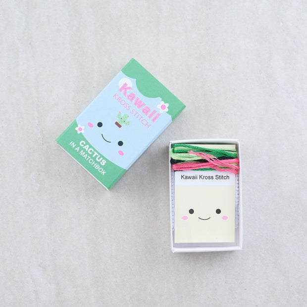 Kawaii Cactus Cross Stitch Kit - Mini Cross Stitch in a Matchbox