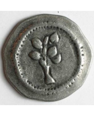 Bezel Full Metal Round Button - Antique Tin - Floral Motif