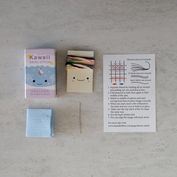 Kawaii Unicorn Cross Stitch Kit - Mini Cross Stitch in a Matchbox