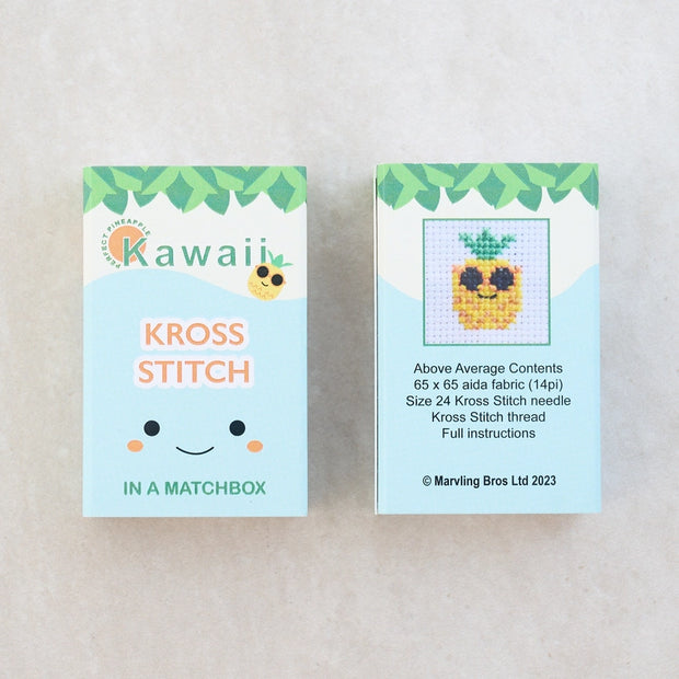 Kawaii Pineapple Cross Stitch Kit - Mini Cross Stitch in a Matchbox