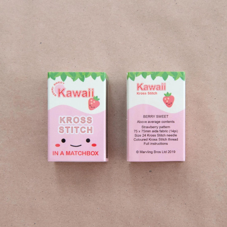 Kawaii Strawberry Cross Stitch Kit - Mini Cross Stitch in a Matchbox