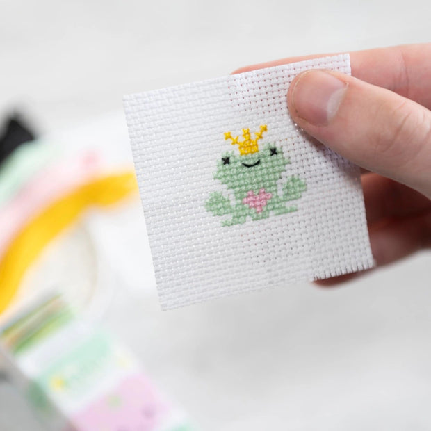 Kawaii Frog Prince Cross Stitch Kit - Mini Cross Stitch in a Matchbox