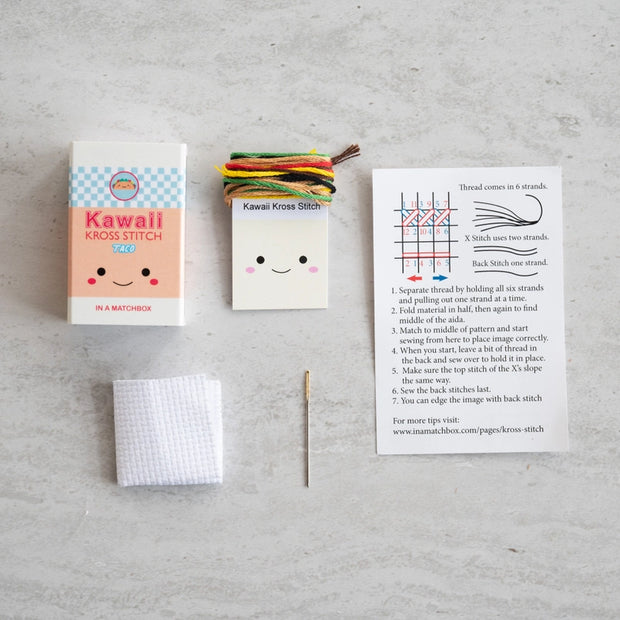 Kawaii Taco Cross Stitch Kit - Mini Cross Stitch in a Matchbox