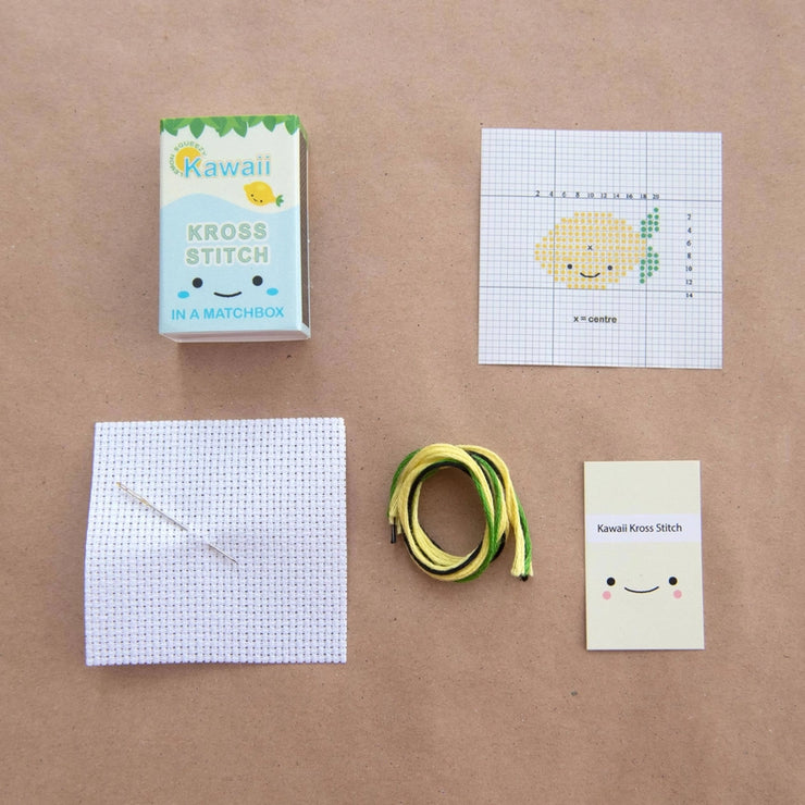 Kawaii Lemon Cross Stitch Kit - Mini Cross Stitch in a Matchbox