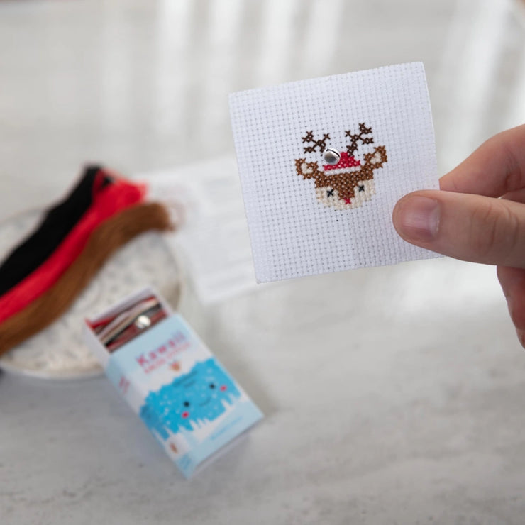 Kawaii Christmas Deer Cross Stitch Kit - Mini Cross Stitch in a Matchbox