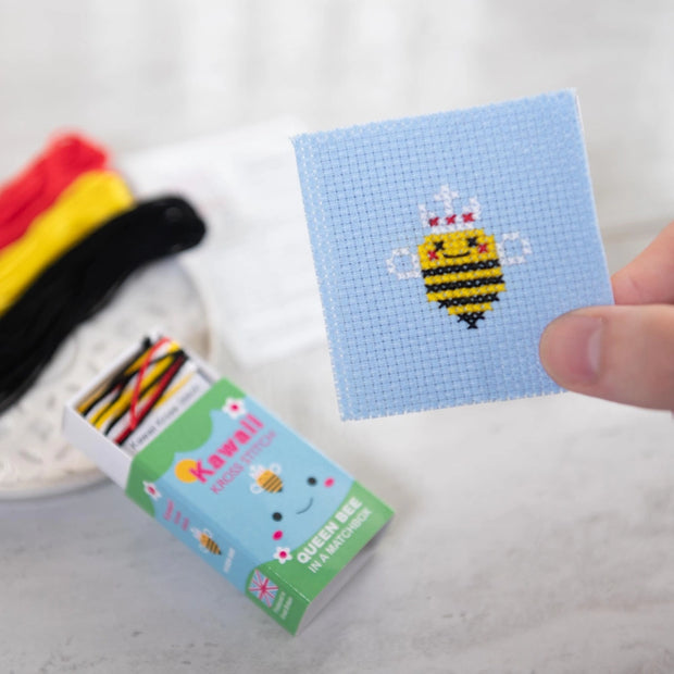 Kawaii Queen Bee Cross Stitch Kit - Mini Cross Stitch in a Matchbox