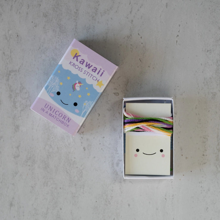 Kawaii Unicorn Cross Stitch Kit - Mini Cross Stitch in a Matchbox