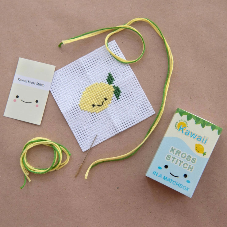 Kawaii Lemon Cross Stitch Kit - Mini Cross Stitch in a Matchbox