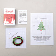 Kawaii Christmas Tree Cross Stitch Kit - Mini Cross Stitch in a Matchbox