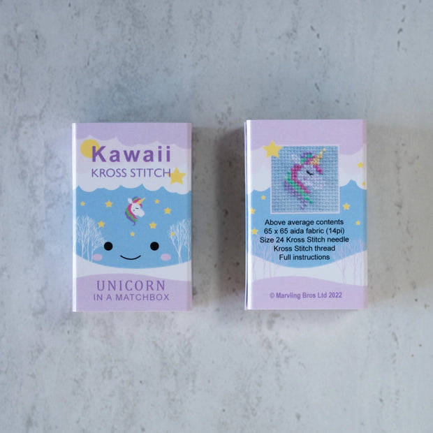 Kawaii Unicorn Cross Stitch Kit - Mini Cross Stitch in a Matchbox