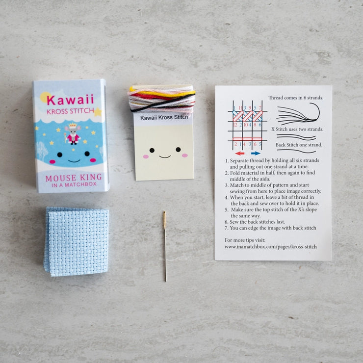 Kawaii Mouse King Cross Stitch Kit - Mini Cross Stitch in a Matchbox