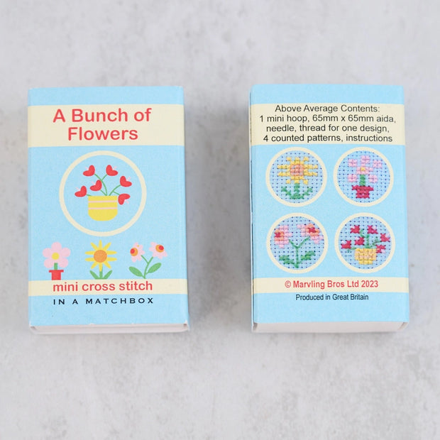 A Bunch of Flowers - Mini Cross Stitch in a Matchbox