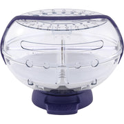 This large, multi-functional, clear globe provides an innovative and protective home for yarn and accessories. Features 6 yarn channels to feed smoothly from either side or front with even tension and no tangling, removeable ball tray to keep multiple balls of yarn separated for colorwork or to accommodate large yarn skeins, and freely rotating yarn spindle allows suspended cones or cakes to rotate smoothly. Hinged lid locks to keep yarn secure and clean, away from dirt and curious pets. This 9x6.5x7.75 inc