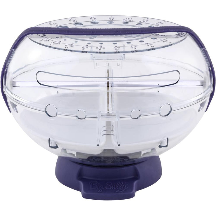 This large, multi-functional, clear globe provides an innovative and protective home for yarn and accessories. Features 6 yarn channels to feed smoothly from either side or front with even tension and no tangling, removeable ball tray to keep multiple balls of yarn separated for colorwork or to accommodate large yarn skeins, and freely rotating yarn spindle allows suspended cones or cakes to rotate smoothly. Hinged lid locks to keep yarn secure and clean, away from dirt and curious pets. This 9x6.5x7.75 inc