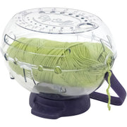 This large, multi-functional, clear globe provides an innovative and protective home for yarn and accessories. Features 6 yarn channels to feed smoothly from either side or front with even tension and no tangling, removeable ball tray to keep multiple balls of yarn separated for colorwork or to accommodate large yarn skeins, and freely rotating yarn spindle allows suspended cones or cakes to rotate smoothly. Hinged lid locks to keep yarn secure and clean, away from dirt and curious pets. This 9x6.5x7.75 inc